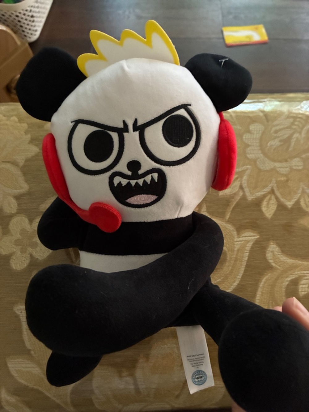NEW RYAN’S WORLD COMBO PANDA Black & White Plush Toy with Red Headset